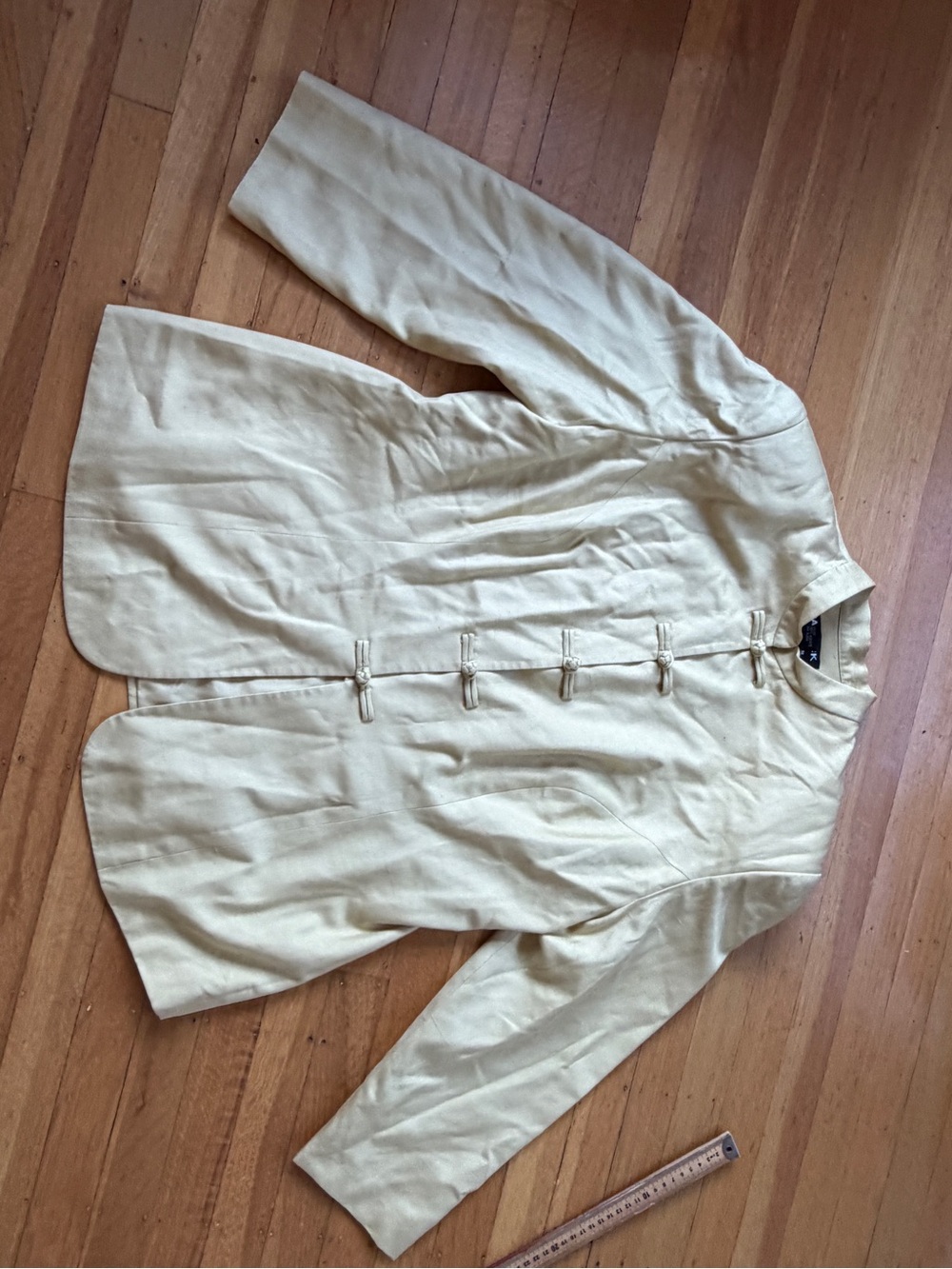 Patrick Woman shantung silk chinese jacket mandarin collar light yellow tang Mao
